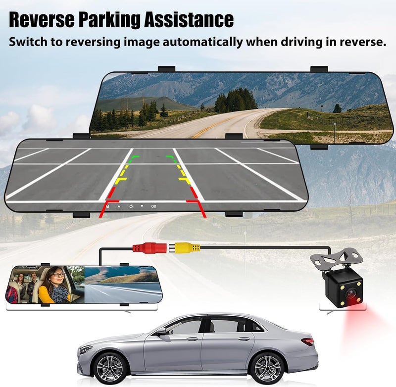 AMprime Mirror Dash Cam for Cars,4.5" Rear View Mirror 1080P Front and Rear View Dual Cameras,Super Night Vision,Parking Assistance,G-Sensor,24H Parking Monitor, Waterproof Backup Camera Free 32GB Card - Image 4